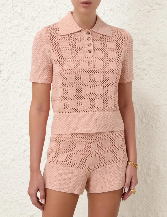 Women Clothing Zimmermann Waverly Polo Top Dusty Pink