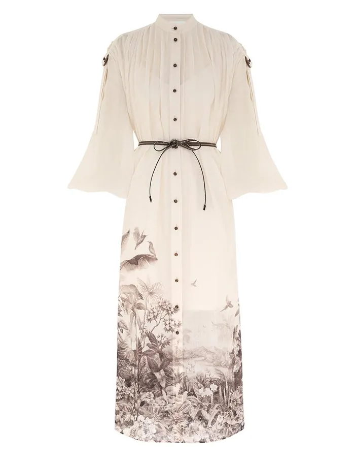 Women Clothing Zimmermann Wylie Midi Shirt Dress Sepia Palm