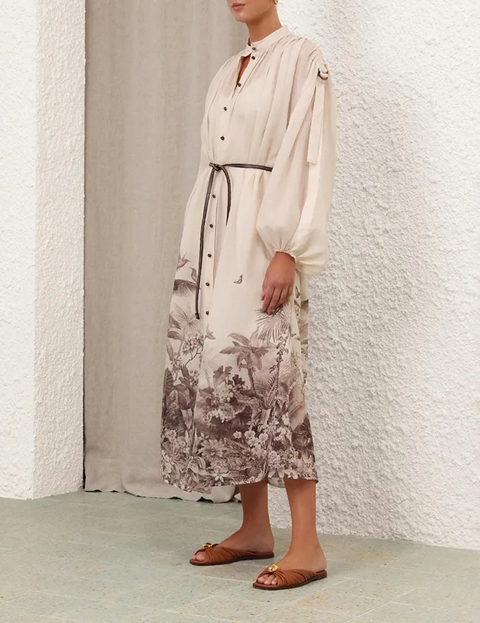 Women Clothing Zimmermann Wylie Midi Shirt Dress Sepia Palm
