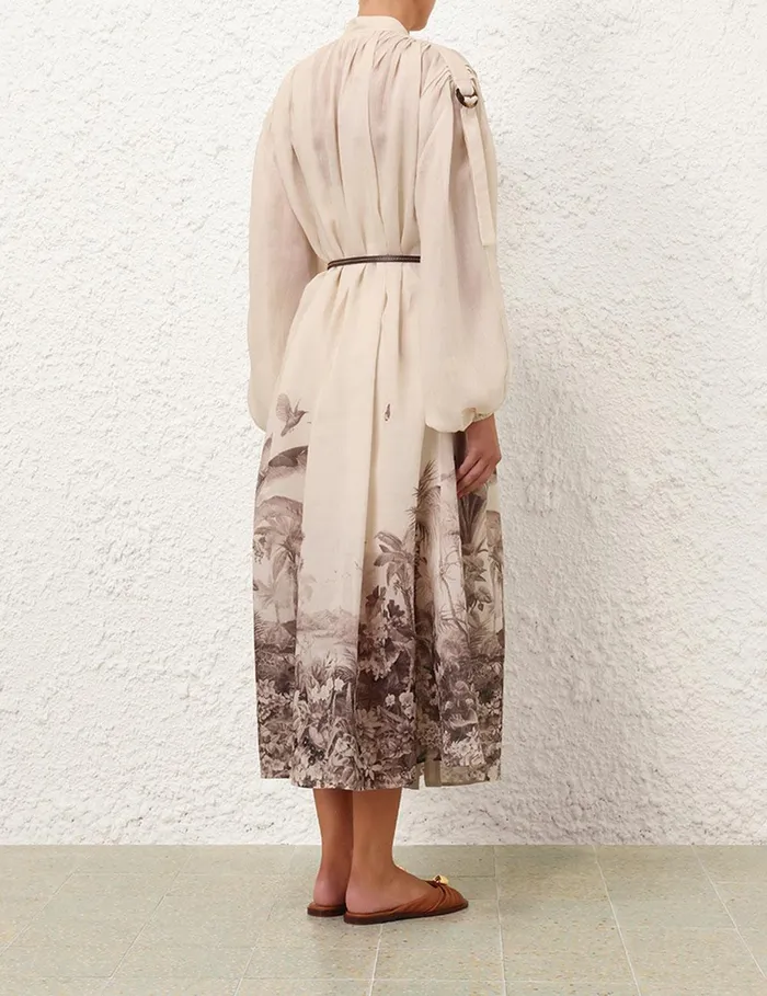 Women Clothing Zimmermann Wylie Midi Shirt Dress Sepia Palm