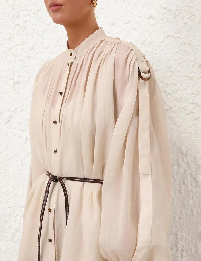 Women Clothing Zimmermann Wylie Midi Shirt Dress Sepia Palm