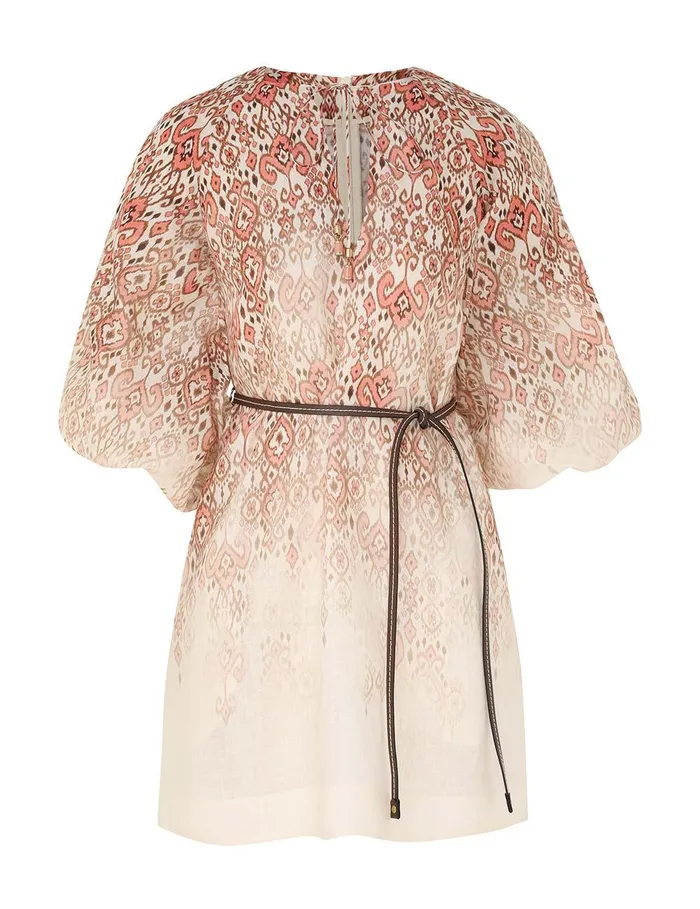 Women Clothing Zimmermann Wylie Mini Dress Peach Ikat