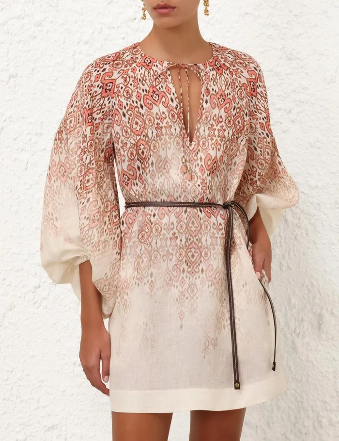 Women Clothing Zimmermann Wylie Mini Dress Peach Ikat