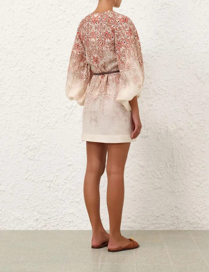 Women Clothing Zimmermann Wylie Mini Dress Peach Ikat