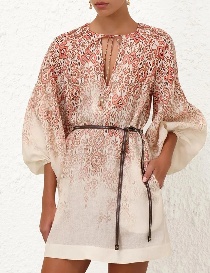 Women Clothing Zimmermann Wylie Mini Dress Peach Ikat