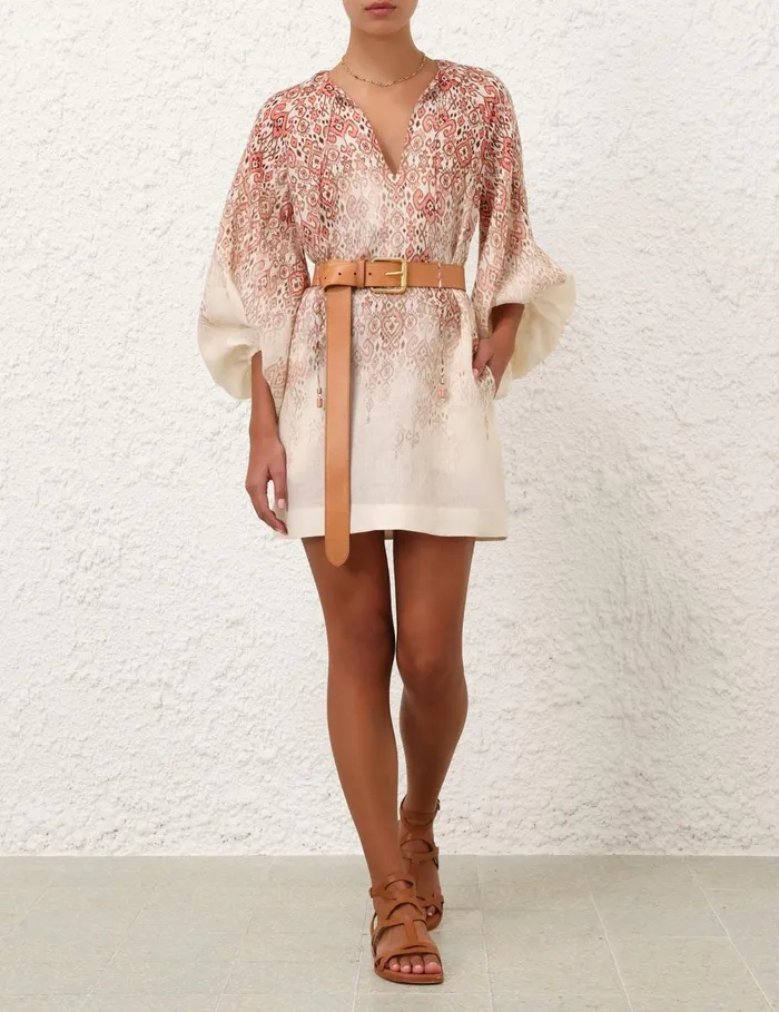 Women Clothing Zimmermann Wylie Mini Dress Peach Ikat