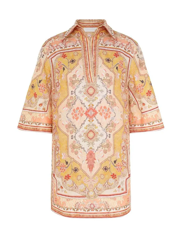 Women Clothing Zimmermann Wylie Tunic Dress Mustard Multi
