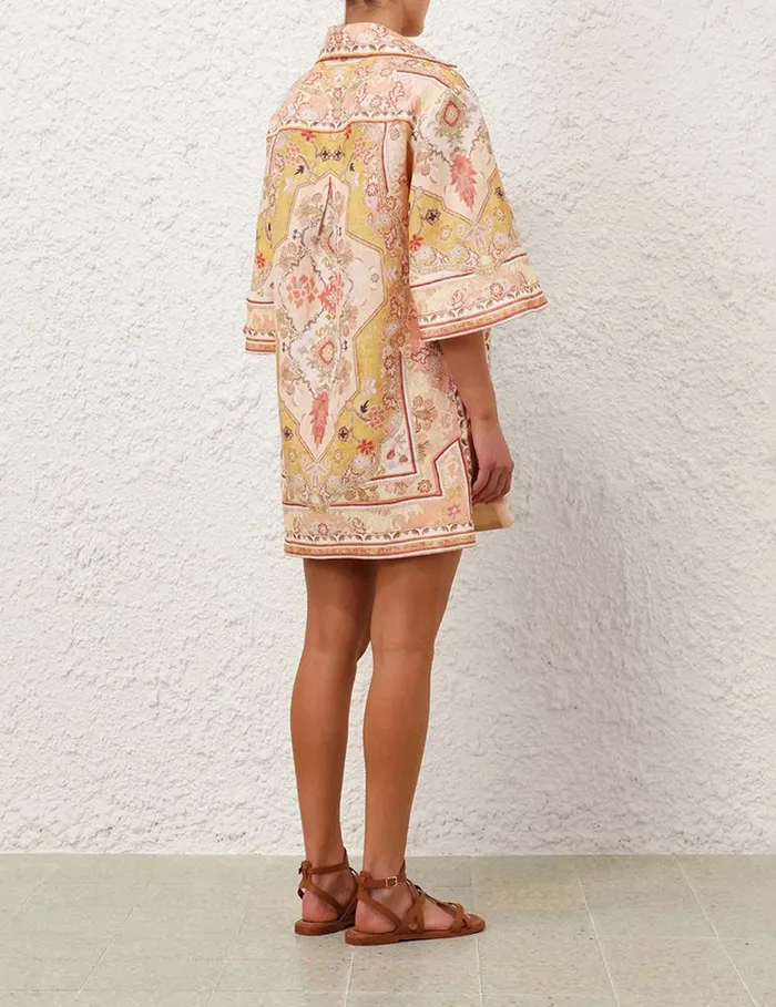 Women Clothing Zimmermann Wylie Tunic Dress Mustard Multi