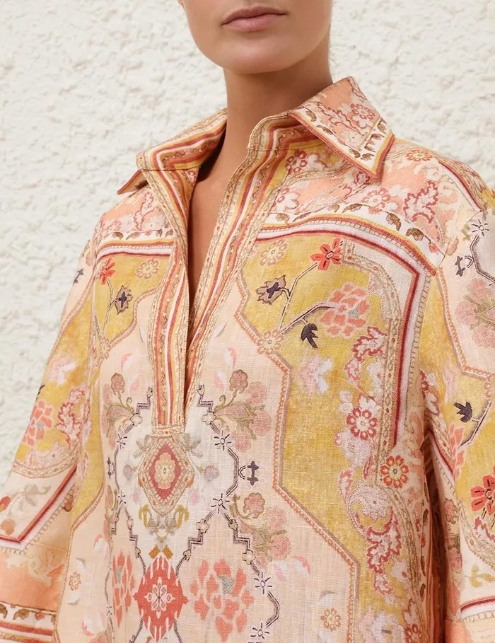 Women Clothing Zimmermann Wylie Tunic Dress Mustard Multi