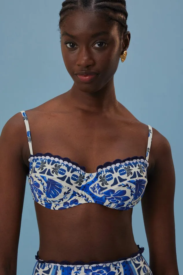 Women Crop Tops Farm Rio Blue Tile Dream Bikini Top