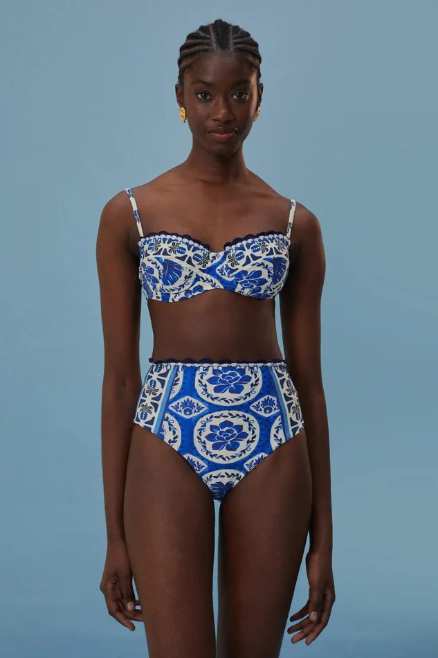 Women Crop Tops Farm Rio Blue Tile Dream Bikini Top