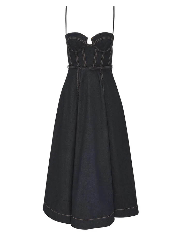 Women Denim Zimmermann Crush Denim Corset Dress Night Sky