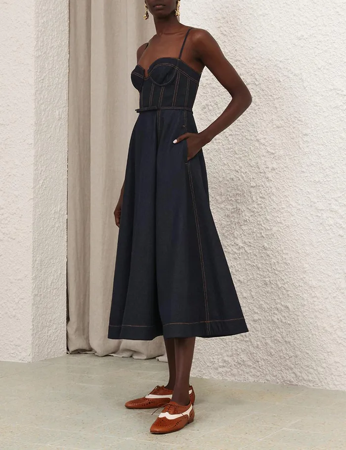 Women Denim Zimmermann Crush Denim Corset Dress Night Sky