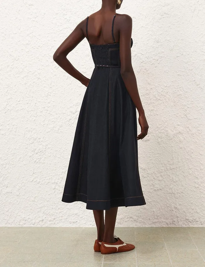 Women Denim Zimmermann Crush Denim Corset Dress Night Sky