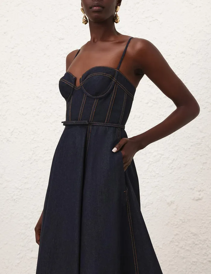 Women Denim Zimmermann Crush Denim Corset Dress Night Sky