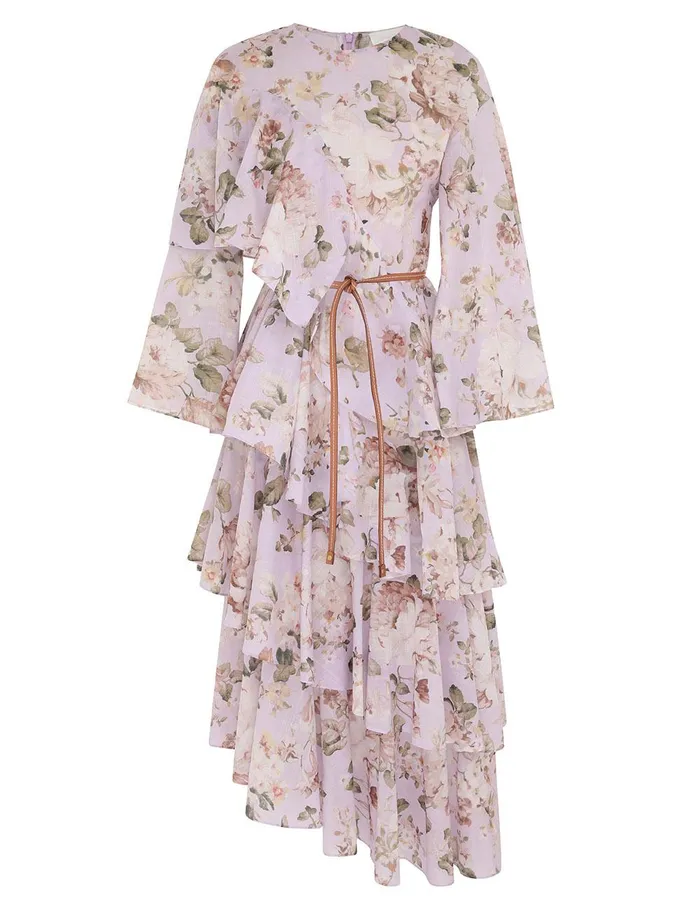 Women Dresses and Coverups Zimmermann Acacia Asymmetric Midi Dress Lilac Floral