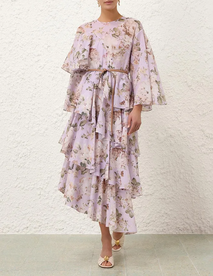 Women Dresses and Coverups Zimmermann Acacia Asymmetric Midi Dress Lilac Floral