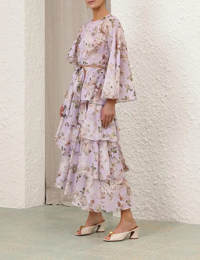 Women Dresses and Coverups Zimmermann Acacia Asymmetric Midi Dress Lilac Floral