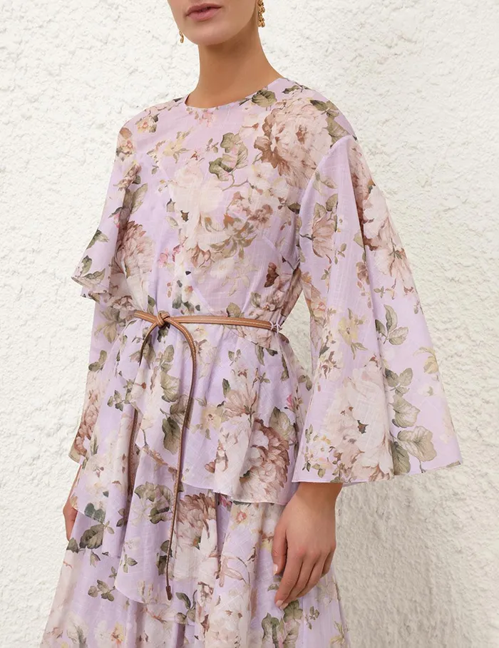 Women Dresses and Coverups Zimmermann Acacia Asymmetric Midi Dress Lilac Floral