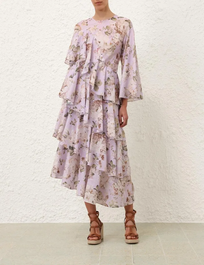 Women Dresses and Coverups Zimmermann Acacia Asymmetric Midi Dress Lilac Floral