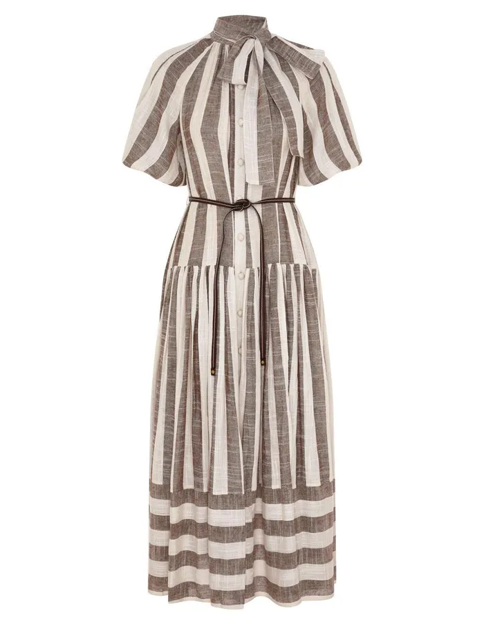 Women Dresses and Coverups Zimmermann Acacia Blouson Shirt Dress Chocolatecream Stripe