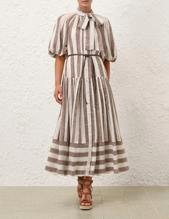 Women Dresses and Coverups Zimmermann Acacia Blouson Shirt Dress Chocolatecream Stripe