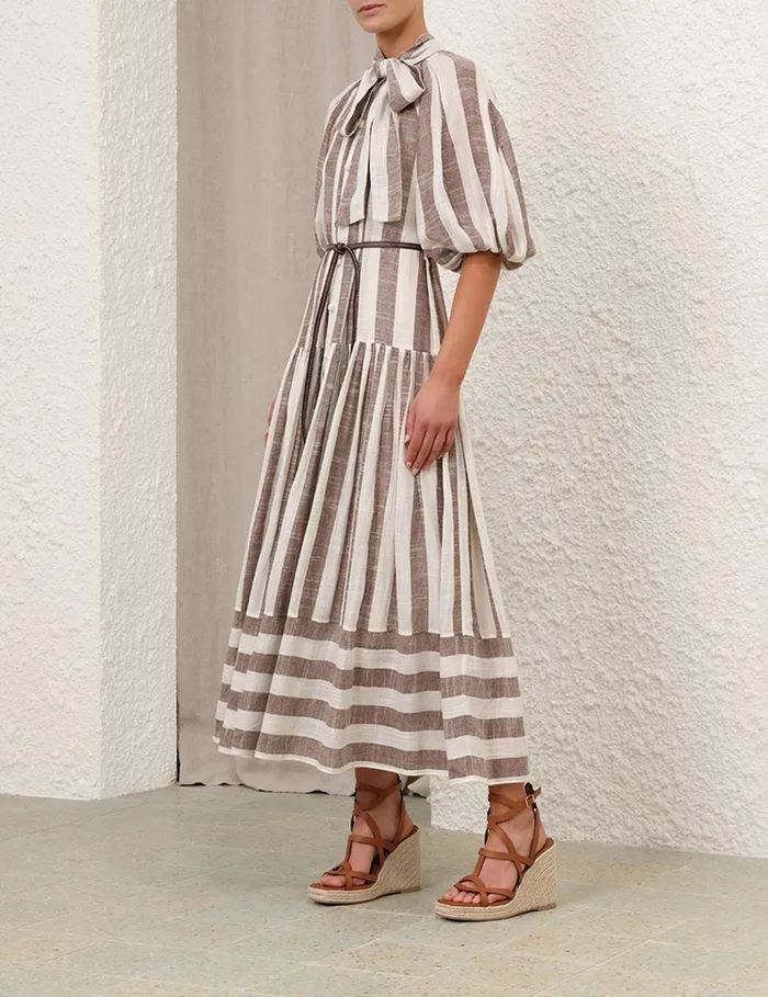 Women Dresses and Coverups Zimmermann Acacia Blouson Shirt Dress Chocolatecream Stripe