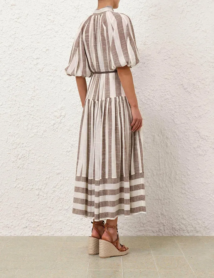 Women Dresses and Coverups Zimmermann Acacia Blouson Shirt Dress Chocolatecream Stripe