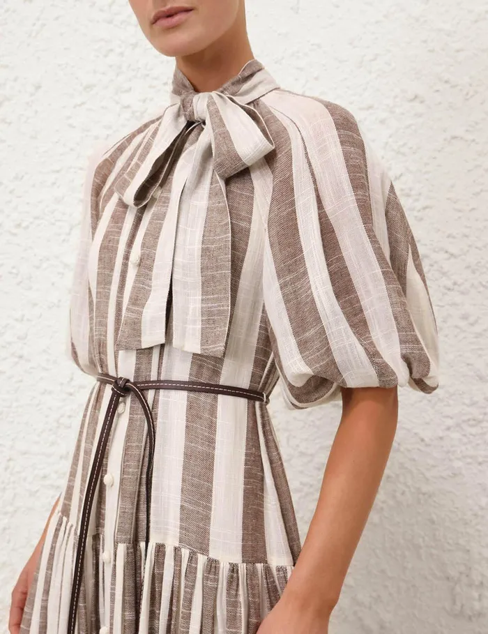 Women Dresses and Coverups Zimmermann Acacia Blouson Shirt Dress Chocolatecream Stripe