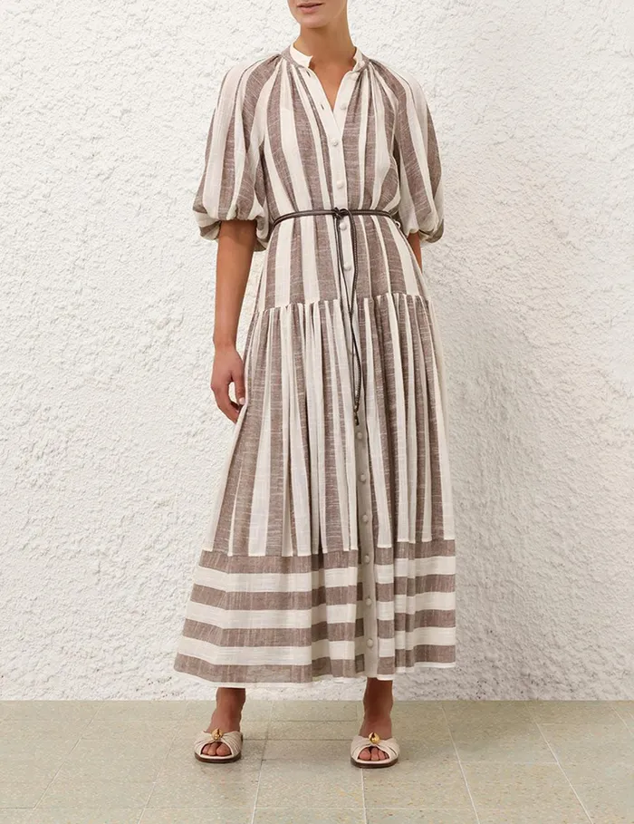 Women Dresses and Coverups Zimmermann Acacia Blouson Shirt Dress Chocolatecream Stripe