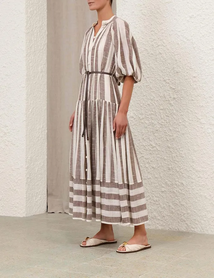 Women Dresses and Coverups Zimmermann Acacia Blouson Shirt Dress Chocolatecream Stripe