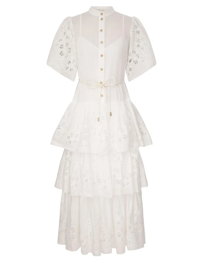 Women Dresses and Coverups Zimmermann Everley Tiered Midi Dress Ivory