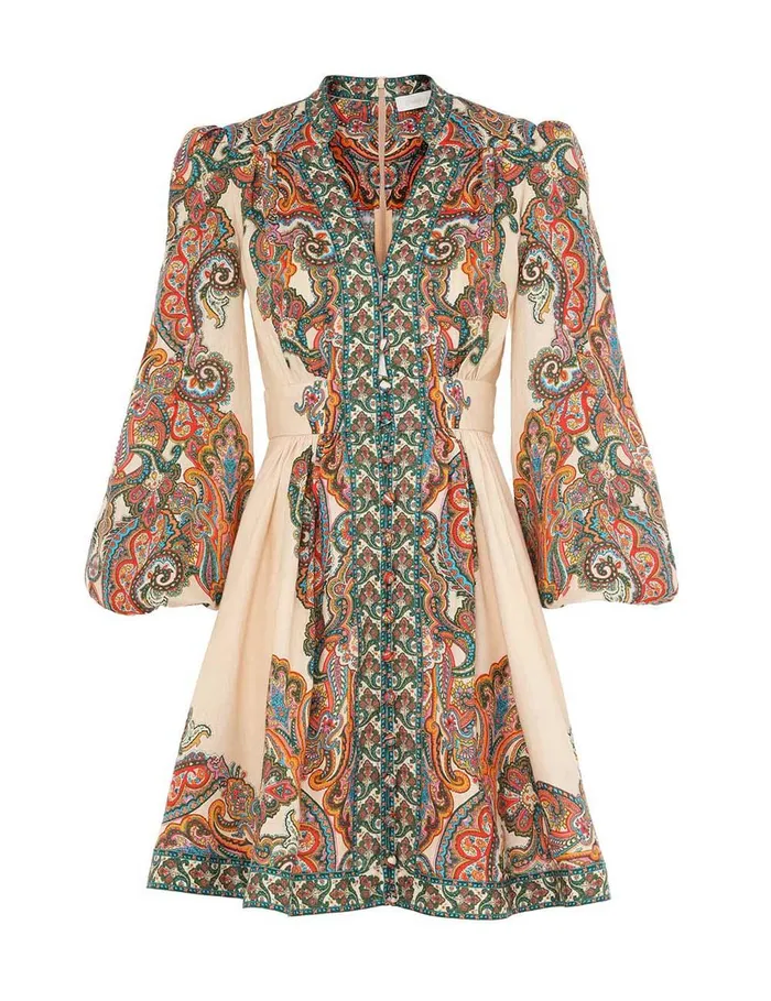 Women Dresses and Coverups Zimmermann Ottie Plunge Mini Dress Multi Paisley