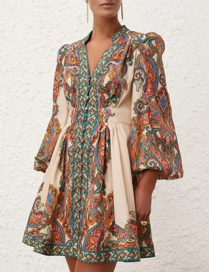 Women Dresses and Coverups Zimmermann Ottie Plunge Mini Dress Multi Paisley