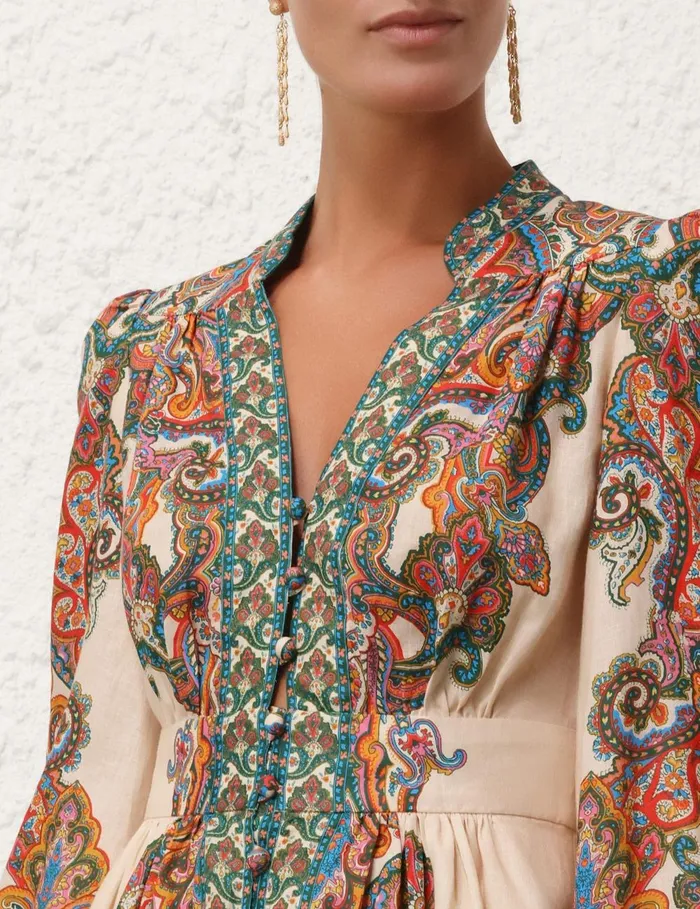 Women Dresses and Coverups Zimmermann Ottie Plunge Mini Dress Multi Paisley