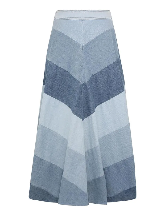 Women Dresses and Coverups Zimmermann Tallow Denim Midi Skirt Chevron