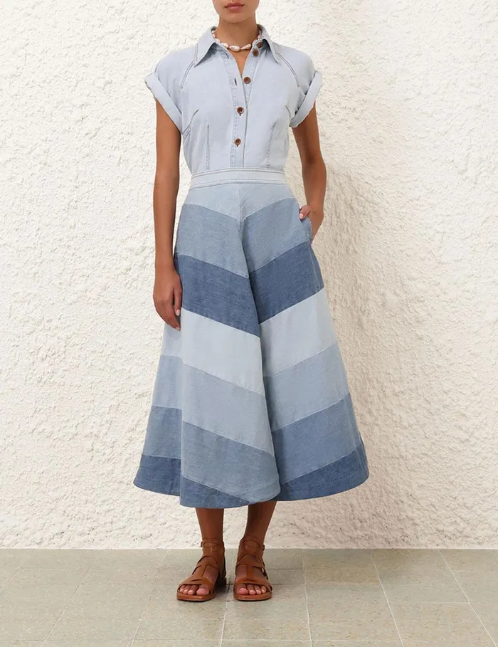 Women Dresses and Coverups Zimmermann Tallow Denim Midi Skirt Chevron