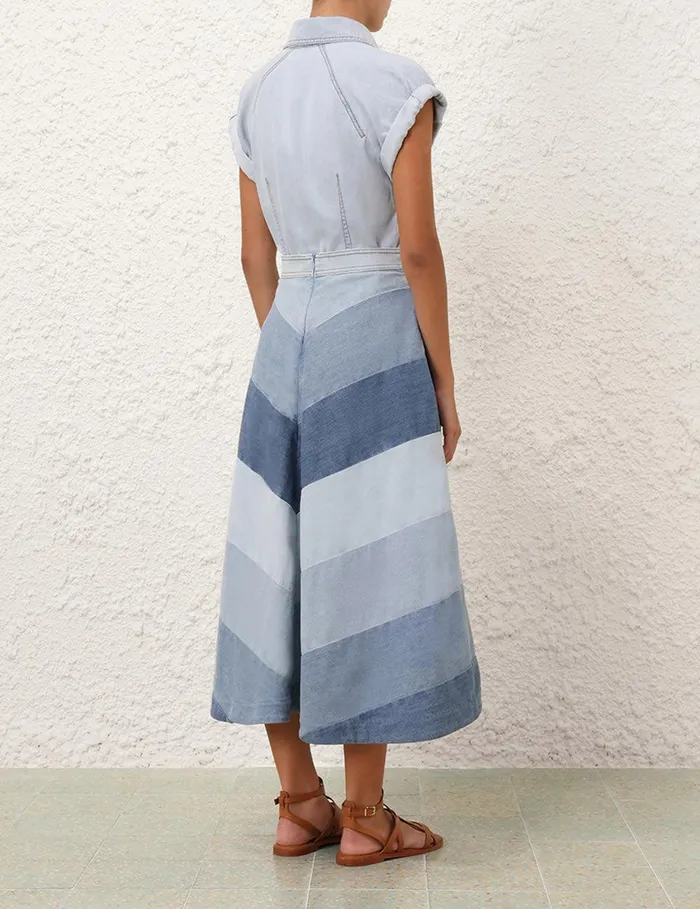 Women Dresses and Coverups Zimmermann Tallow Denim Midi Skirt Chevron