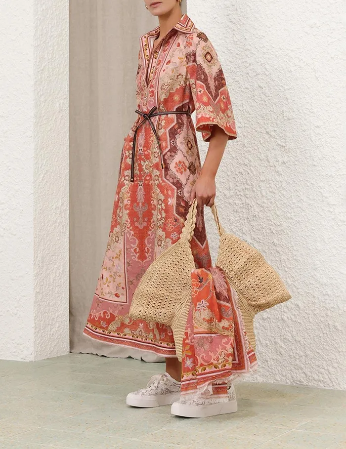 Women Dresses and Coverups Zimmermann Wylie Tunic Midi Dress Rust Multi