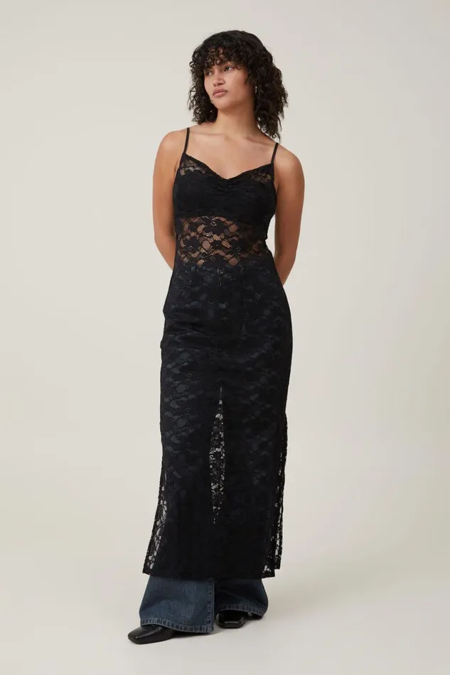 Women Dresses Cotton On Lace Slip Maxi Dress Black