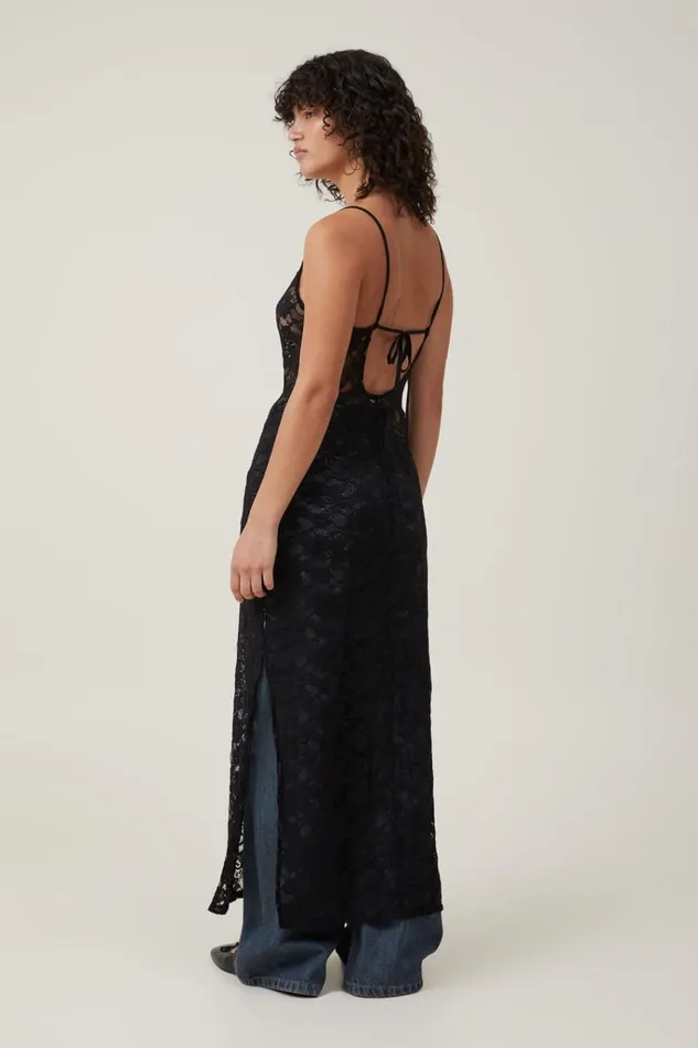Women Dresses Cotton On Lace Slip Maxi Dress Black