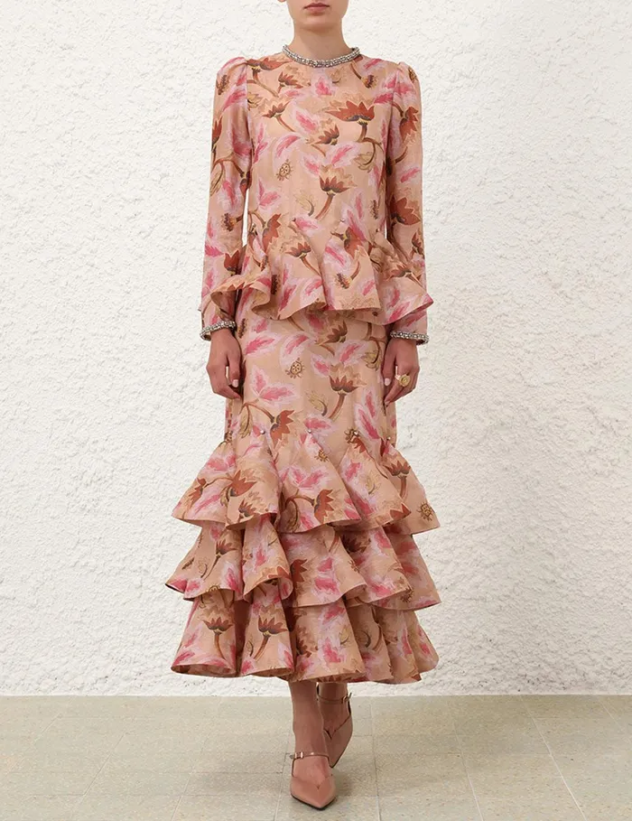 Women Dresses Zimmermann Illustration Tiered Midi Dress Myrtle Eden
