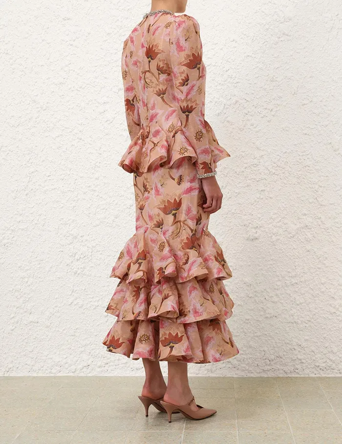 Women Dresses Zimmermann Illustration Tiered Midi Dress Myrtle Eden