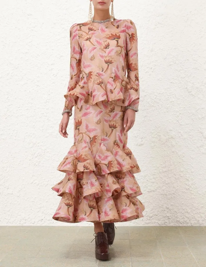 Women Dresses Zimmermann Illustration Tiered Midi Dress Myrtle Eden