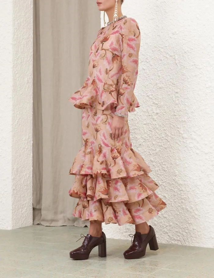 Women Dresses Zimmermann Illustration Tiered Midi Dress Myrtle Eden