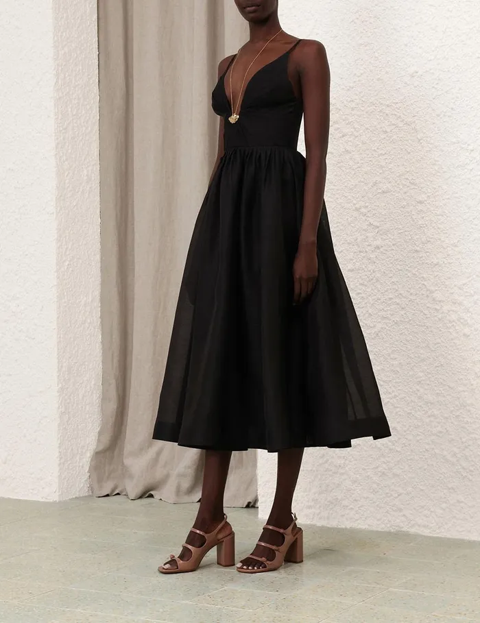Women Dresses Zimmermann Illustration V Neck Midi Dress Black