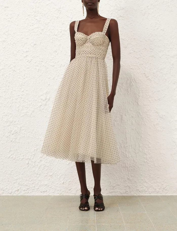 Women Dresses Zimmermann Tulle Midi Dress Creamblack Dot