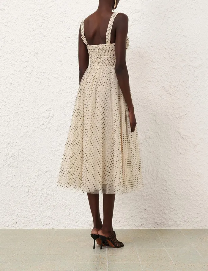 Women Dresses Zimmermann Tulle Midi Dress Creamblack Dot