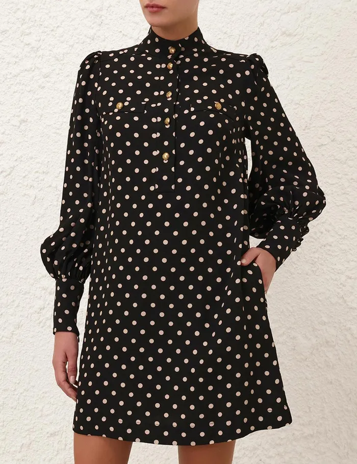 Women Dresses Zimmermann Utility Mini Dress Blackcream Dot