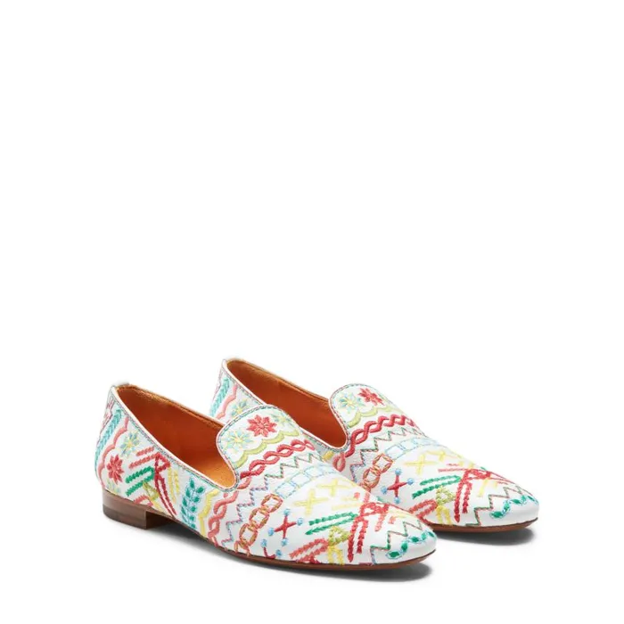 Women Embroidered Leather Slippers Orangewhite Fratelli Rossetti Slip On Women Embroidered Leather Slippers Orangewhite Fratelli Rossetti Slip On